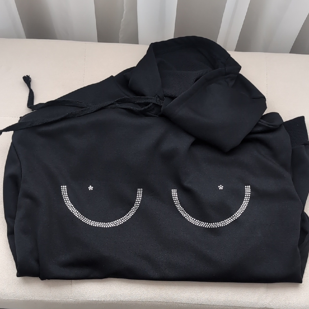 Chic Black Hoodie with Rhinestone Accents